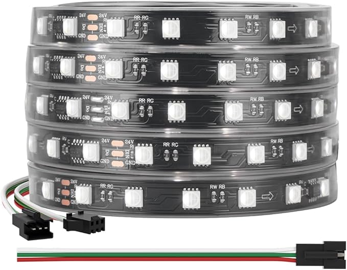 BTF-LIGHTING WS2814 IC RGBW RGB+Cool White (Similar WS2812B) Addressable DC24V 16.4FT 60LED/m 10pixel/m Flexible 4 Colors in 1 Dream Color LED Strip IP67 for Home Decor (No Adapter or Controller)