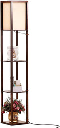 Brightech Maxwell - Modern Shelf Floor Lamp with Lamp Shade & Warm White LED Bulb, Corner Display Floor Lamp with Shelves for Living Room, Bedroom, Nightstand Office, Home Decor Storage - Havana Brown