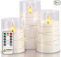 Homemory Flameless Candles with Embedded Star String Fairy Lights, Battery Operated Candles, LED Candle, Fake Candles with Remote Control and Timer, White, Set of 3(H 4" 5" 6”)
