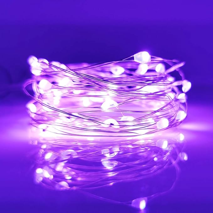 LIIDA [10-Pack] LED String Lights, 6.6FT LED Moon Lights 20 Led Micro Lights On Silver Copper Wire (Batteries Include) for DIY Wedding Centerpiece, Table Decoration, Party (Purple)
