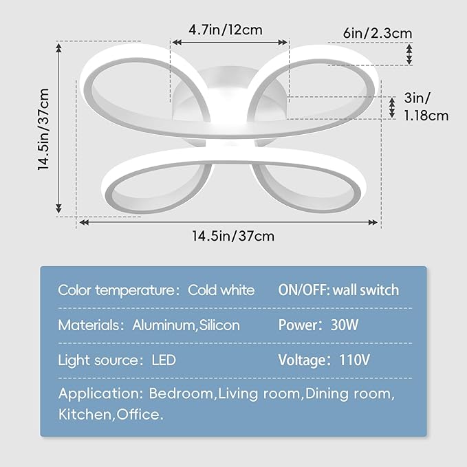 ADISUN Modern LED Ceiling Light, 6000K Semi Flush Mount Ceiling Light Fixture, Modern Unique Ceiling Lights for Living Room Bedroom Corridor Aisle Hallway, 2 Pack