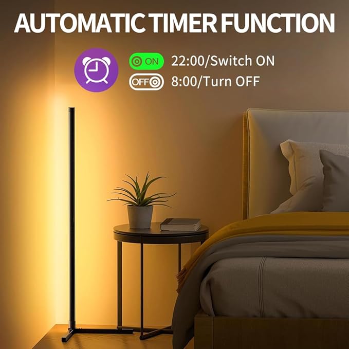 Corner Floor Lamp, 56-in Smart RGB LED Corner Lamp with App & Remote Control, 16 Million Colors Changing LED Floor Lamp with Music Sync, DIY Mode & Timing, Ideal for Bedroom, Living Room & Gaming Room