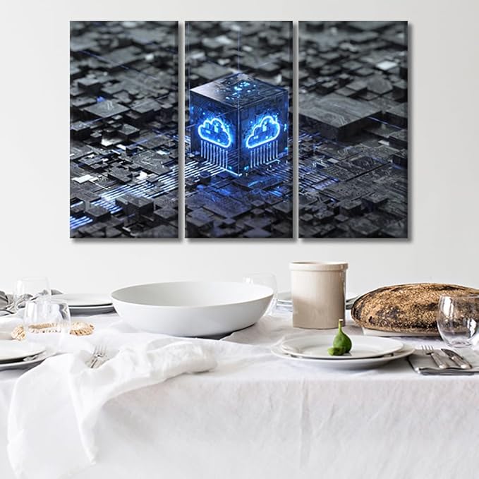 3 Panel Framed Wall Art Cloud Computing and Vetwork Security Concept Picture Poster for Bedroom Living Room Wall Decoratio, Concept Art Gallery-Wrapped Ready to Hang 20x40inchx3