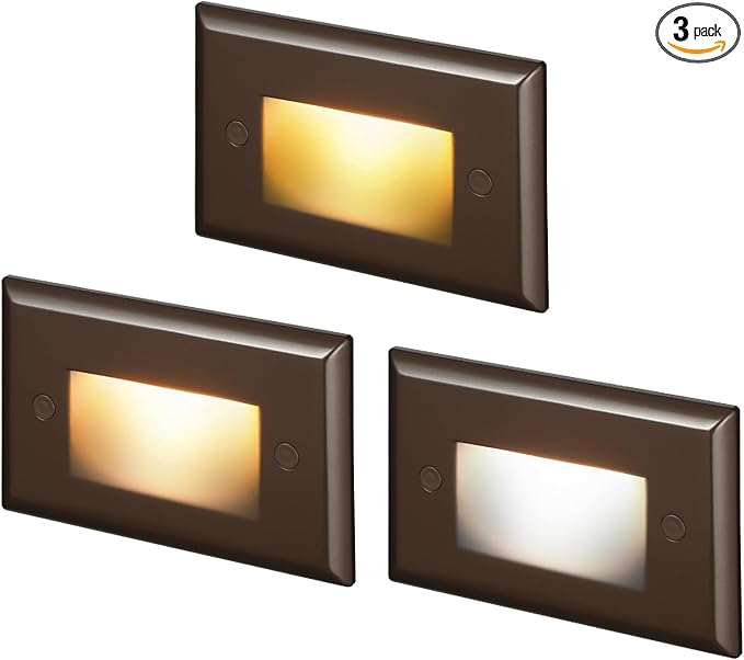 LEONLITE 3CCT LED Step Lights 120V-277V, 150LM 2.5W Dimmable Horizontal Stair Lights Indoor Outdoor IP65, CRI90 & ETL, 2700K3000K4000K Selectable Zinc Alloy Staircase Lights, Oil Rubbed Bronze, 3 Pack