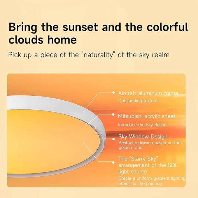 Smart Colour Ceiling Light, LED Ceiling Light with App Control, Remote Control, Color Temperature Range 1800K–12000K, for Indoor Home Lighting, Livingroom and Bedroom