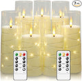 Flameless Candles with Embedded Star String, Battery Operated LED Pillar Candles with Timer and Remote Control,Home Decorating for Ambiance， Set of 7(Ivory)