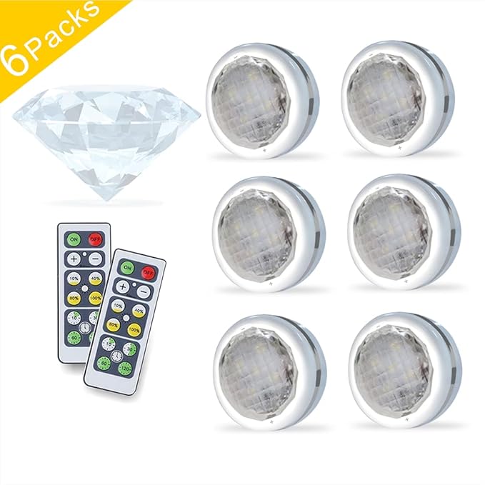 Starxing Puck Lights with Remote, Battery Operated Under Cabinet Lighting, Led Tap Light with Remote Control, Locker Light Closet Light, 4000K Natural White (6PK)
