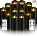 Flameless Candles with Remote, Battery Operated Flickering Flameless Candles, LED Candles with Timer 2/4/6/8H, with Realistic LED Candles Set of 12 (D2.2 x H 5" 6" 7") (Black)