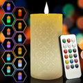NICEME LED Color Changing Candle with Remote Timer 6” Electric Multi Colored Flameless Candle Battery Operated Round Ivory Flickering Pillar Votive Candle for Halloween Christmas Wedding Party Decor