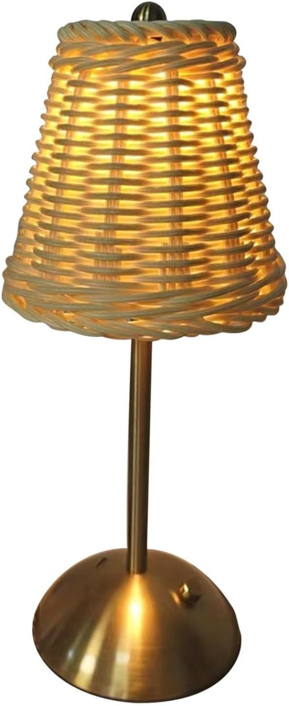 12.2 Inch Gold Rattan Lamp with Touch Dimmer, Portable Cordless Lamp, Small Rechargeable Table Lamp, 3 Color Touch Control Dimmable Bedside Lamps, Suitable for Living Room Bedroom Study