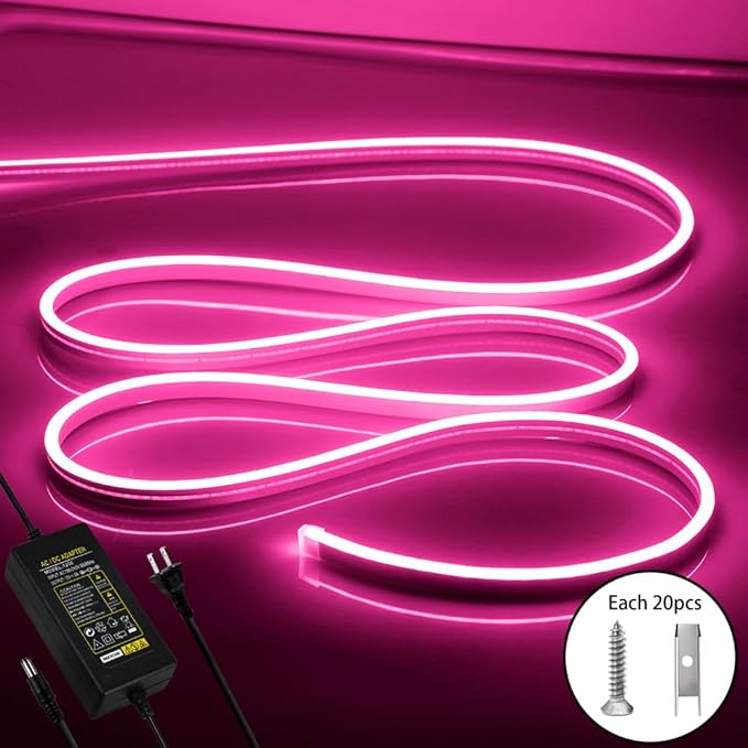 LED Neon Light Strip 16.4FT/5M- Bright, Non-Glaring & Waterproof Neon Rope Lights for Indoor & Outdoor Decor,【Power Adapter Included】 Pink,neon led Strip Lights