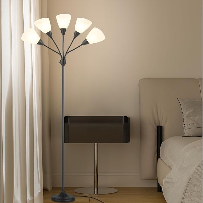 HonoDing Medusa Floor Lamps Standing Lamps 5 Heads Adjustable Reading Light Large Shade Use E26 A19 Bulb Floor Lamps for Living Room Bedroom (Black)