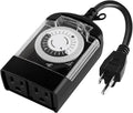 Outdoor Timer Outlet Waterproof, 24 Hour Mechanical Timer Outlet for Home and Garden, 2 Grounded, 15A 3/4HP, Black, 1 Pack
