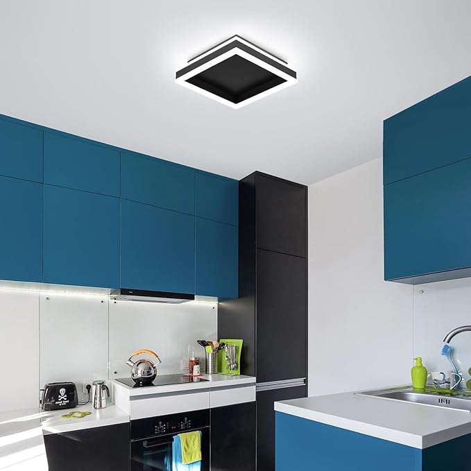 Square LED Flush Mount Ceiling Light, 5500K Cold White Black Modern Ceiling Light Fixture,Minimalist Close to Ceiling Lamp for Hallway Entryway Bedroom Kitchen Laundry Room (9.5 in)