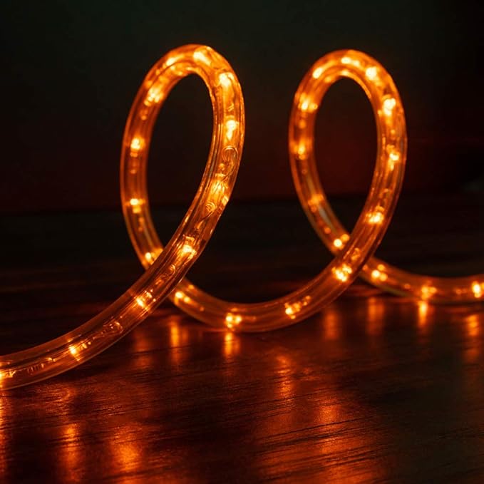 WYZworks 576LEDs 50ft LED Outside Rope Lights, Outdoor ETL Certified Waterproof Permanent 360 Degree Light Emitting, Flexible Tube, Connectable, Christmas Palm Tree Exterior Landscape, Orange
