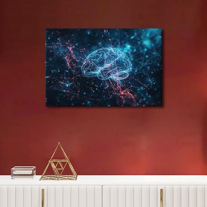 TUMOVO Abstract Pictures for Bedroom Digital Human Brain Decor for Boys Bedroom Futuristic Technology Wall Posters for Room Office AI Canvas Prints Wall Art Print Artwork Canvas 16" Wx24 Hx1 Panel