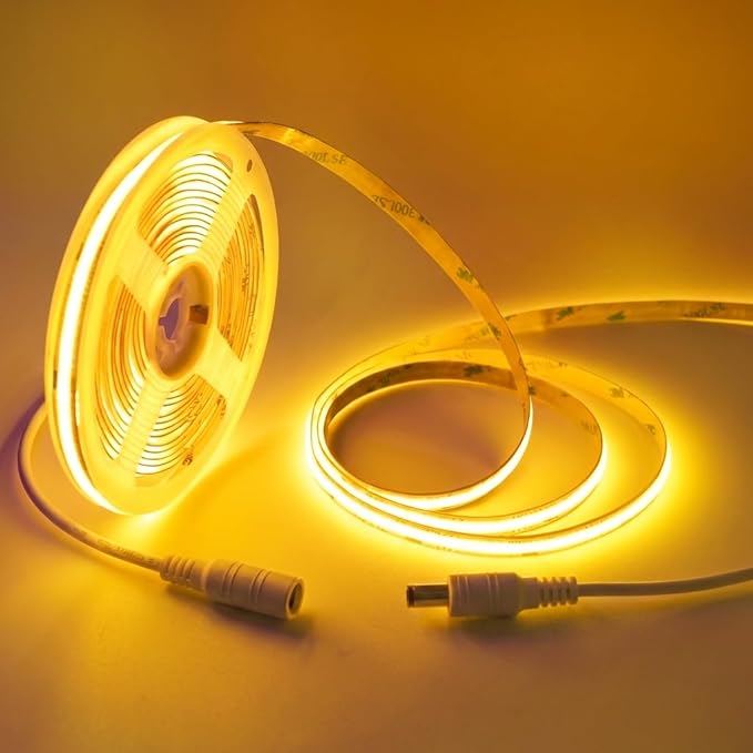 LED Strip Lights 24V COB LED Yellow Super Bright Gold LED16.4ft Dotless High Density 14W/m, 8mm Width Cuttable Flexible for Home DIY led Yellow Commercial decoration projects (No Power Supply)