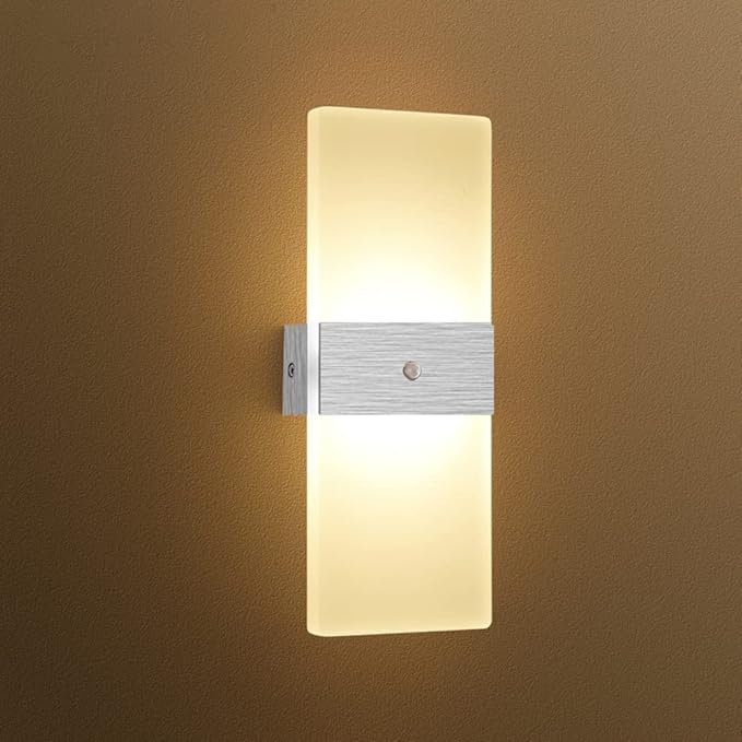 LED Motion Sensor Wall Lamp Security Light 12W SMD 2835 Acrylic Up/Down Wall Sconce Light Motion Activated Porch Lamp Fixture Modern Lighting for Stairway Patio Aisle Brushed Silver 3000K