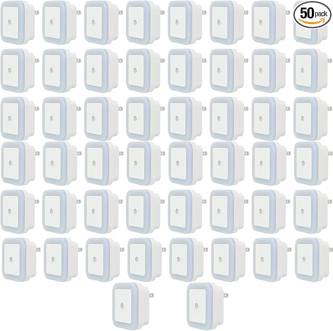 50 Pcs LED Night Lights White Smart Sensor Nightlights Accessories Wall Mounted Automatic Sensor Night Lamp for Hallway Stairs Kitchen Bedroom Toilet Bathroom