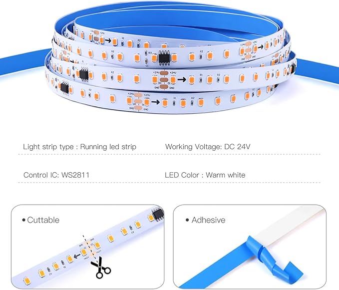 4 Rolls WS2811 IC Running Water Flowing LED Strip Light 32.8Ft 24V Touch Remote Control 3500K Horse Running Race Flexible LED Tape Light for Home Wall Decor