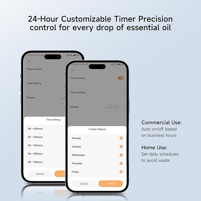 Essential Oil Air Freshener Diffuser with App Control - Waterless Aromatherapy Diffuser for Home, Office, Bathroom | 6 Essential Oils Included, Temperature Display