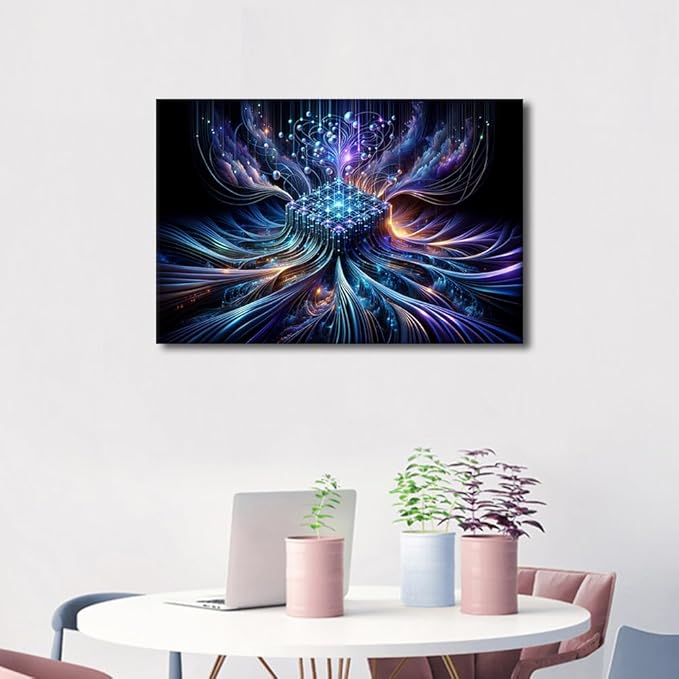 TUMOVO Wall Art Home Decor for Living Room Modern Technology Painting House Decorations CPU Concept Print Artwork Canvas Posters and Prints Home Decor Framed Ready to Hang 16" Wx24 Hx1 Panel