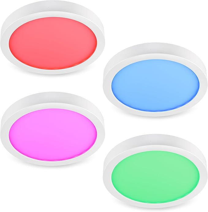 Westgate TC-FML-8-14W-RGBW-WIFI 8 Inch LED Flush Mount Fixture, White Die-Cast Aluminum Housing, Compatible with Alexa, Works with Google Home, Dimmable Ceiling Light, Color Changing Lamp