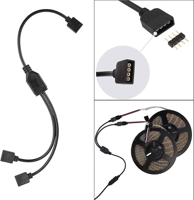SUPERNIGHT 3528 2835 4 Pin 8mm LED Strip Connector, RGB Rope Lights Connector Kit, Gapless Solderless Clip, 32.8ft Extension Wire Cable, L Shape PCB (for 8mm Width Strip)