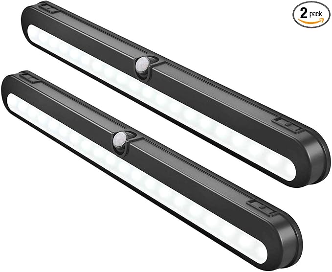 T01LB LED Closet Light - BLS Super Bright 20 LED Under Cabinet Lighting Battery Powered/DC Input Wireless Motion Sensing Light, Motion & Light Sensor, Light Beam Adjustable, Black(2 Pack)