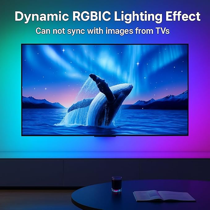 Smart TV LED Backlight, Flowing Color Changing TV Light Strip, 9.8ft LED Strip Lights for 32-43in TVs, Works with Alexa and Google, Music Sync, WiFi and App Control, LED Lights for Gaming Room Decor