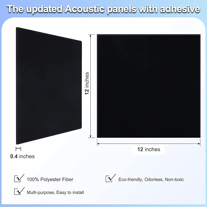 18 Pack Black Acoustic Panels 12"X12"X 0.4"Sound Absorbing Panel Wall Decoration Soundproof Wall Panels High-Density Sound Deadening Panels Acoustic Treatment Panel for Home Studio
