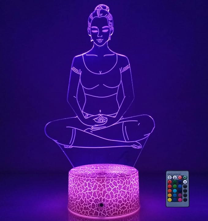 Creative 3D Yoga Meditation Night Light 16 Colors Changing USB Powered Remote Control Touch Switch Decor Lamp Optical Illusion LED Table Desk Lamp