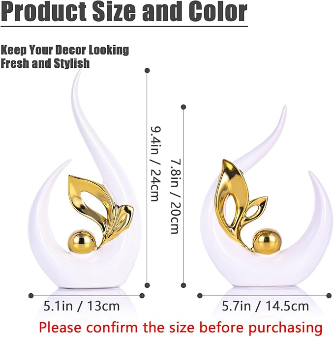 XMGZQ White Gold Ceramic Statues for Home Décor Accents,Abstract Art Mid Century Modern Decor,Elegante Centerpiece Table Decorations,Gold Sculpture for Entryway,Tv Stand,Mantel,Coffee Table