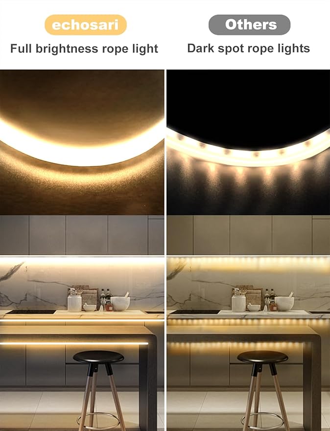 echosari 33Ft Neon Rope Lights, 1200 LED Neon Rope Lights with Timer Dimmable Outdoor Flexible Neon Strip Lights Waterproof for Bedroom DIY Wall Decor (Warm White)