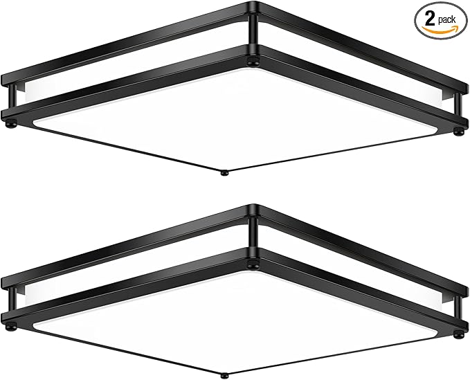2-Pack 13 Inch Flush Mount LED Ceiling Light Fixtures, 36W 3200 Lumens Black Square Dimmable Ceiling Light, 2700K/3000K/4000K/5000K/6500K Adjustable Modern LED Lights for Bedroom Kitchen Bathroom