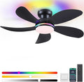 PHORUS 42" Black RGB Ceiling Fans with Lights and Remote/APP,Low Profile Ceiling Fans with Quiet Reversible DC Motor,Small Modern Flush Mount Ceiling Fan Light for Bedroom Kids Room