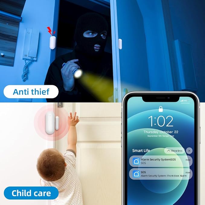 Door Window Alarm Sensors,Smart Life Tuya APP Control & Instant App Alerts,Compact WiFi-Connected Sensors, Suitable for Bedrooms,Offices,Garages,Safes–NO Monthly Fees