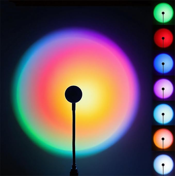 YOWOCAL Sunset Projection Lamp - 7 Colors & 13 Modes, USB-Powered Mood Light for Bedroom, Party, Relaxation | Plug & Play Sunset Light, Wall & Ceiling Projector, Romantic Decor Gift