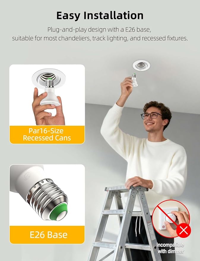 ILC Par16 LED Light Bulbs 40 Watt Equivalent Color Changing E26 Screw 45°, 12 Colors Dimmable Daylight White 5000K RGB LED Spot Light Bulb with 5W Remote Control,(Pack of 4)
