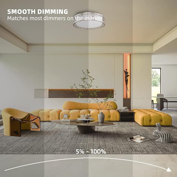 Flush Mount Ceiling Light, 12 Inch Dimmable LED Hallway Light Fixtures Ceiling, 15W 1100 Lumens 3000K Warm White, ETL Listed,Brush Nickel Fihished,Metal Body and Acrylic Lampshade