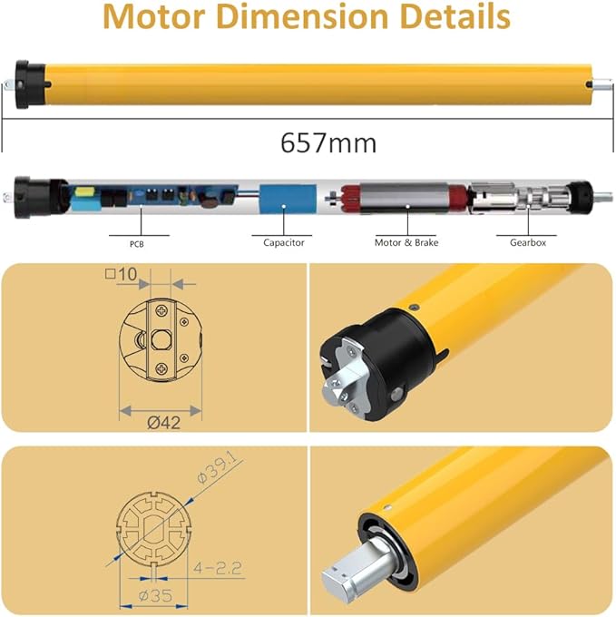 DC12V Dry Contact Motorized Roller Shade Motor Kit, 35mm Quiet Electric Blind Motor, RF Remote Automation Heavy Duty Motorize Persiana Existing Shades (10 N.m for Φ50mm (2") Round Tube)
