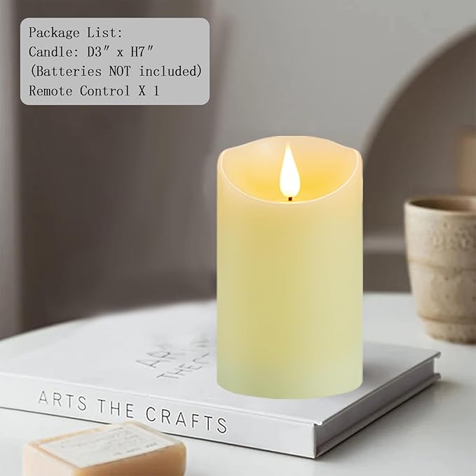 Flickering Flameless Candles, Battery Operated Candles with Remote and Timer, Last 1000+ Hours Battery Candle, 3D Wick, Real Wax Pillar Electric led Candle, Wedding, Christmas Decor 3" x 7"