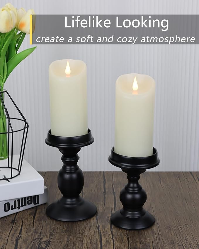 Flameless Candles Flickering 3D Moving Flame, Last 1000+ Hours Battery Operated Candles with Timer, Ivory Real Wax Electric LED Pillar Candles for Home Wedding Decoration | 3" x 5"