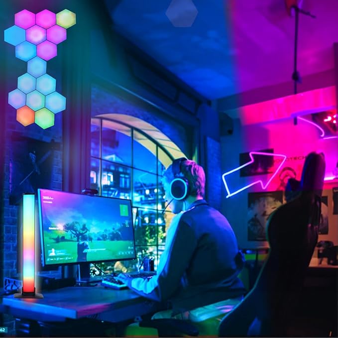 Smart Hexagon Lights DIY Hexagon Led Light App & Remote Controlled & Music Sync Features USB & Type C Modern RGB Wall Panels for Living & Gaming Decor (6Pack)