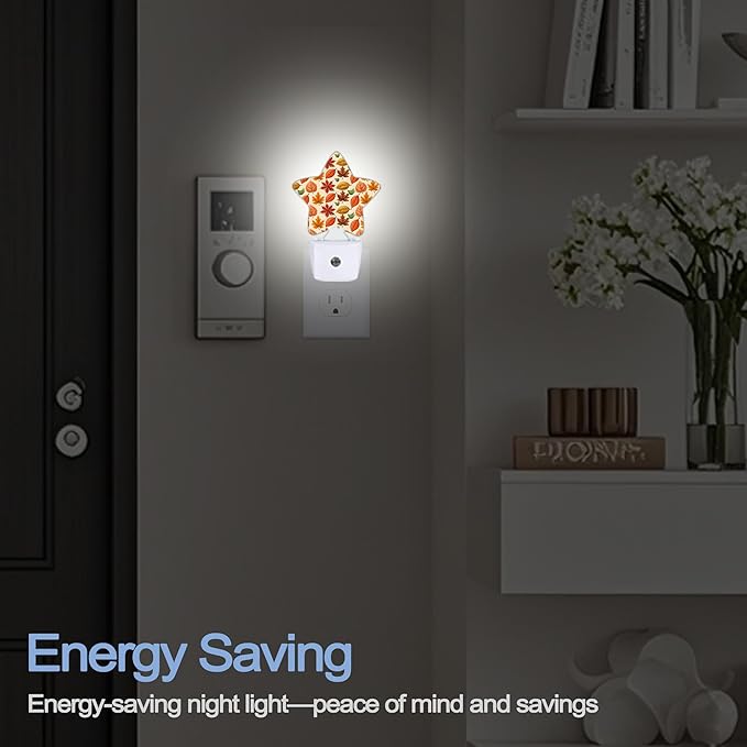 Night Light,Autumn Maple Leaves Plug into Wall with Dusk to Dawn Light Sensors,Fall Thanksgiving Warm Star Nightlights for Bedroom,Bathroom,Hallway,Kitchen Home Decor Desk Lamp