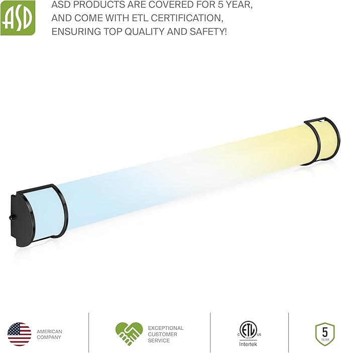 ASD LED 48" Vanity Flush Mount Light Fixture, Linear Bathroom Lighting Bar | 3CCT, Dimmable, Energy Star, ETL Listed | 35W 3200LM 3000-5000K 120V | Long Bath Wall Sconce Over Mirror | Black, 2 Pack