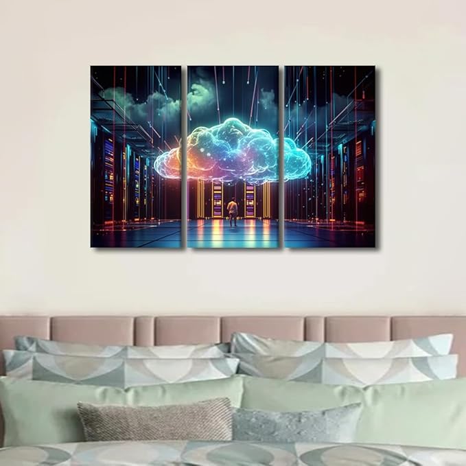 TUMOVO Wall Art for Living Room 3 Panel AI Art for Business and Technology Pictures Posters for Home Office Wall Decoration, Artificial Intelligence Concepts Artwork Gallery-Wrapped, 36" Wx24 H
