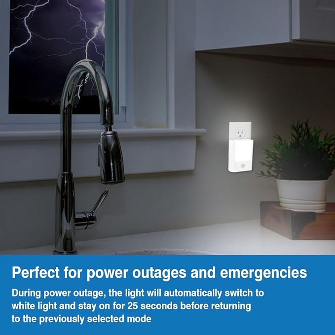 4-Pack 3-in-1 Emergency Night Light for Power Failure,plug into wall,LED with Motion Sensor,Auto-On During Outages,Survival kit,Hurricane preparedness,For Home, Hallways,Stairways,Bathrooms & Bedrooms