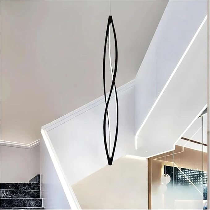 Pendant Lights, Modern Home Decor Led Lights Pendant Light Lamps Forstaircase Chandeliers for Living Room Hanging Indoor Lighting(RC Remote dimming,Black 150cm)