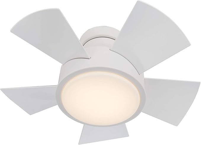 Modern Forms Vox Indoor and Outdoor 5-Blade Smart Flush Mount Ceiling Fan 26in Matte White with 3000K LED Light Kit and Remote Control, (FH-W1802-26L-MW)